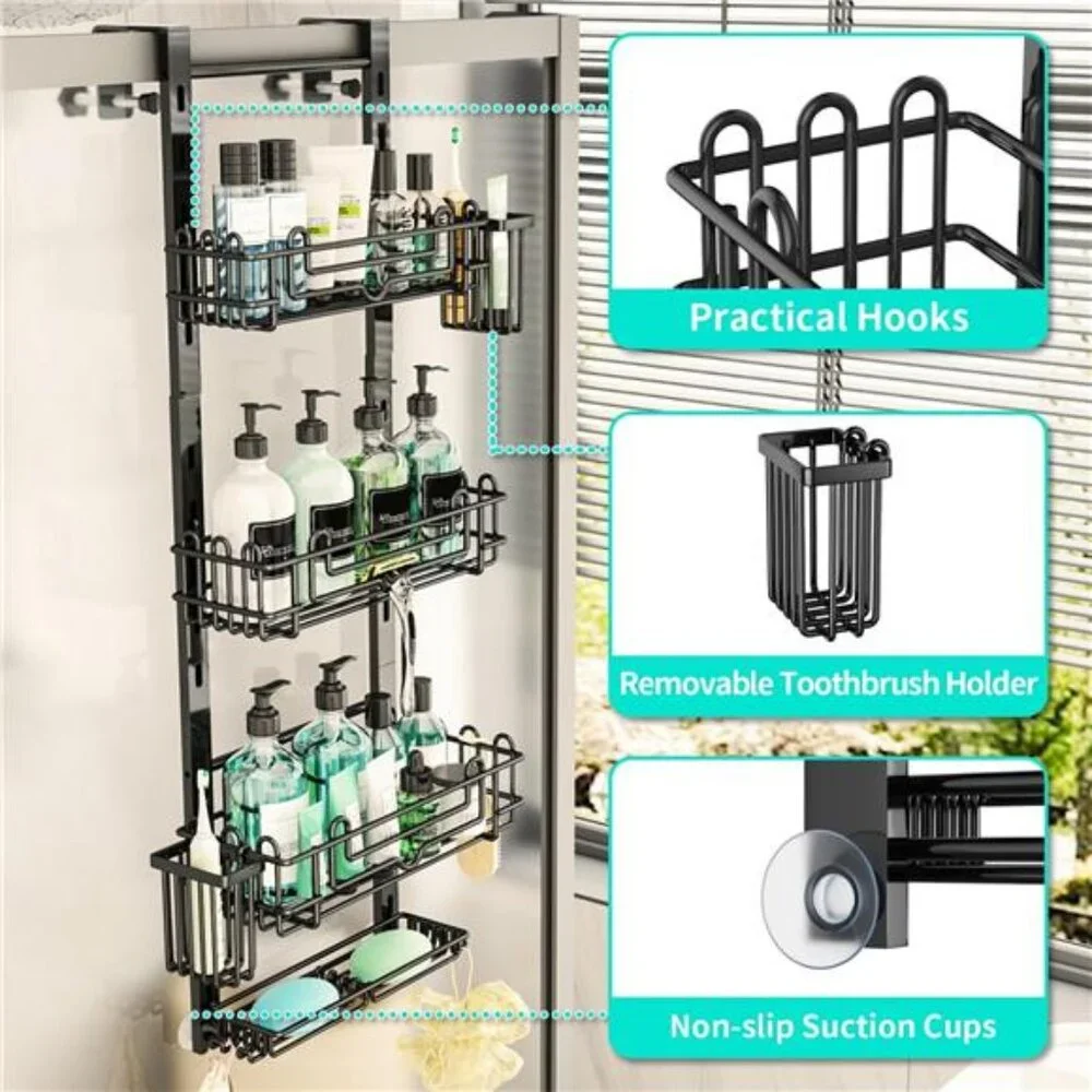 4 Tier Over the Door Shower Caddy, Hanging Shower Caddy with 22 Hooks